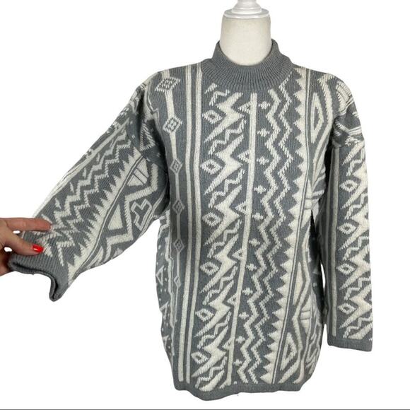 Kitty Hawk Retro Mix Print 80s Pullover Knit Sweater with Shoulder Pads Medium - Picture 4 of 13